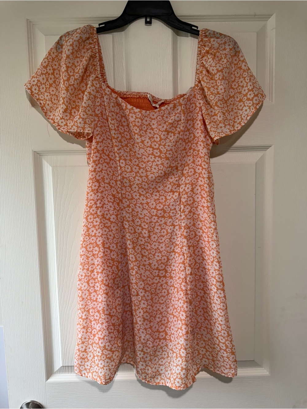 Floral Square-Neck Mini Dress in Orange